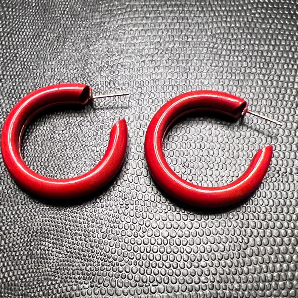 Vintage Red Enamel Metal Hoop Earrings